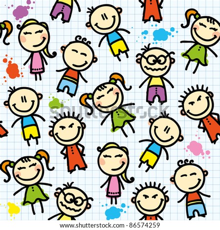 funny seamless pattern with hand drawn kids