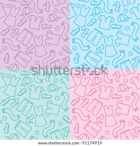 hand drawn seamless patterns with clothes and shoes