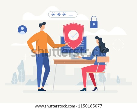 Privacy policy. Protecting your privacy. Vector colorful illustration, the concept of protecting computer data for a web page