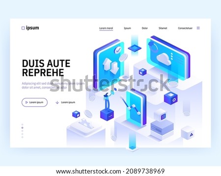 Cloud backup service Woman saving documents in digital storage Online computing technology 3d servers and data center connection network Cloud storage Design isometric vector landing page