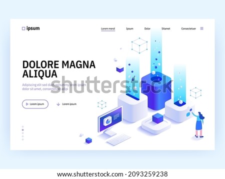 Vector landing page of Isometric Technology concept. Programmer team works at project, software and hardware maintenance, development, testing and fixing. Character illustration of advertising banner