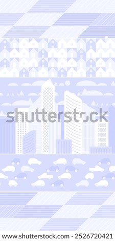 Vertical cityscape panorama Megapolis city view Smart city. Urban landscape with many building. Collection of houses, skyscrapers, buildings, supermarkets with streets and traffic. Vector illustration