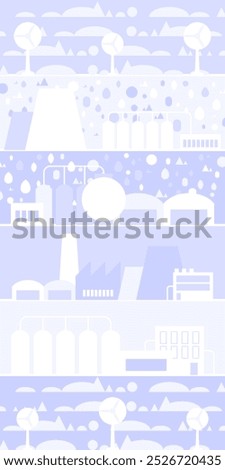 Vertical cityscape panorama Megapolis city view Smart city. Urban landscape with many building. Collection of houses, skyscrapers, buildings, supermarkets with streets and traffic. Vector illustration