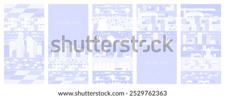 Vertical cityscape panorama Megapolis city view Smart city. Urban landscape with many building. Collection of houses, skyscrapers, buildings, supermarkets with streets and traffic. Vector illustration