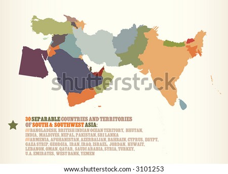 30 countries & territories of S & SW Asia (with Egypt). Each country can be used separately. More in portfolio.