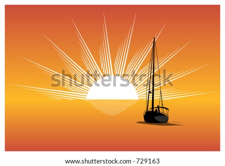 Sailboat sailing off into the sun (Vectors 26)