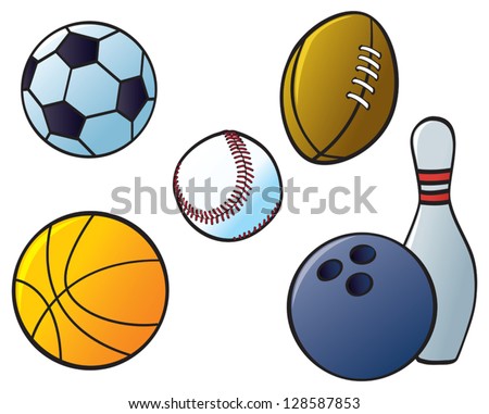 Five different sports balls from sports that are common in North America and Europe.