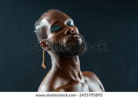 Similar – Image, Stock Photo Serious shirtless African American man with fists in studio