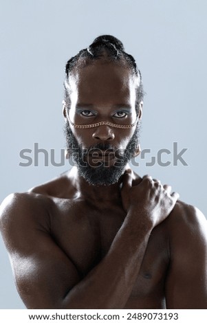 Similar – Image, Stock Photo Serious shirtless African American man with fists in studio