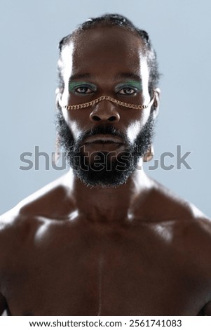 Similar – Image, Stock Photo Serious shirtless African American man with fists in studio