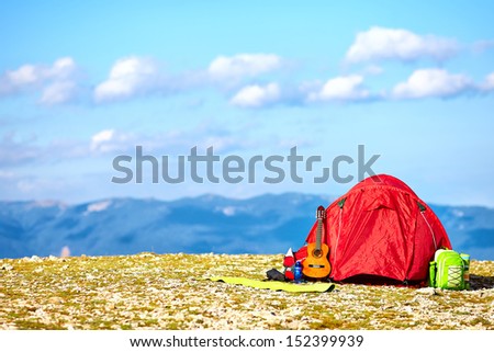 colorful tent camping in mountains. Crimea