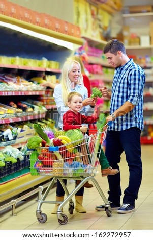 family shopping in grocery supermarket