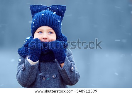 Similar – Image, Stock Photo child wearing a hat and glasses smiling at the camera