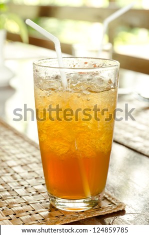cold iced lemon tea on table