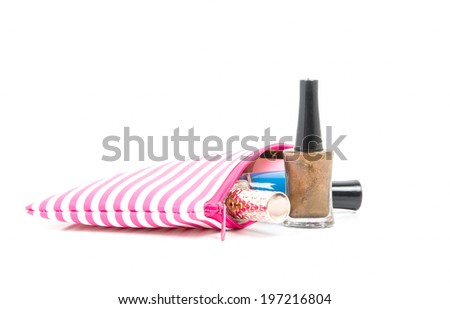 Make up bag with Nail polish on white
