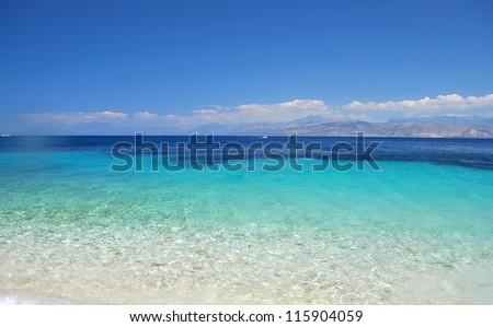 Calm sea blue water ocean sky horizon scenic in Mediterranean