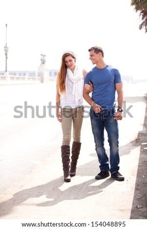 Young Couple walking in the city of Los Angeles, California