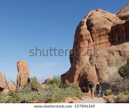 Hikers at Arches National Park in Utah, USA Stock fotó © 