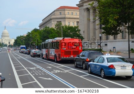 WASHINGTON, DC - OCTOBER 21: Downtown Washington DC Streets, and Transport System on October 21, 2011 in Washington DC,USA. Washington has various modes of transportation,and parking system available