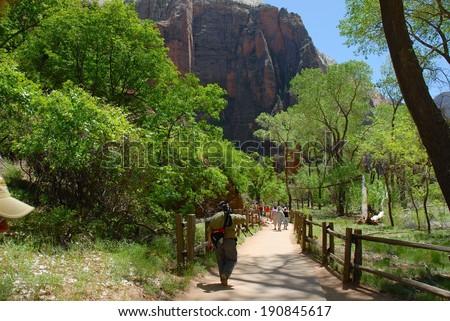 MOAB, UTAH - MAY 8: Zion National Park Nature Trails on May 08, 2009 in Utah, USA. Zion National Park has many beautiful trails, and thousands of visitors come from all over the world.