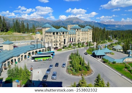 LAKE LOUISE, ALBERTA - AUGUST 1 - Chateau Lake Louise in Alberta, Canada on August 01, 2014. The beautiful Lake Louise is visited by millions of people every year.