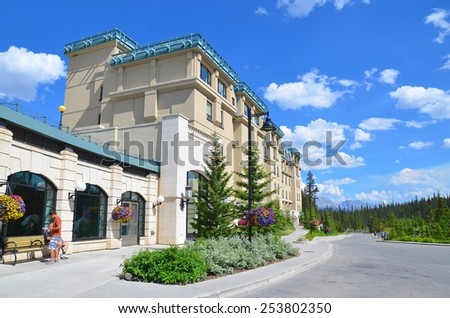 LAKE LOUISE, ALBERTA - AUGUST 1 - Chateau Lake Louise in Alberta, Canada on August 01, 2014. The beautiful Lake Louise is visited by millions of people every year.