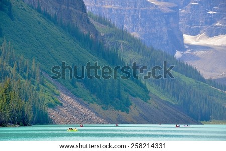 LAKE LOUISE, ALBERTA - AUGUST 1 - Lake Louise in Alberta, Canada on August 01, 2014. The beautiful Lake Louise is visited by millions of people every year.