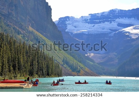 LAKE LOUISE, ALBERTA - AUGUST 1 - Lake Louise in Alberta, Canada on August 01, 2014. The beautiful Lake Louise is visited by millions of people every year.