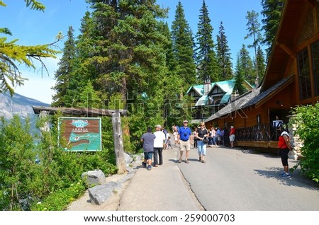 EMERALD LAKE, ALBERTA - AUGUST 1 - Emerald Lake in Alberta, Canada on August 01, 2014. The beautiful Emerald Lake is visited by millions of people every year