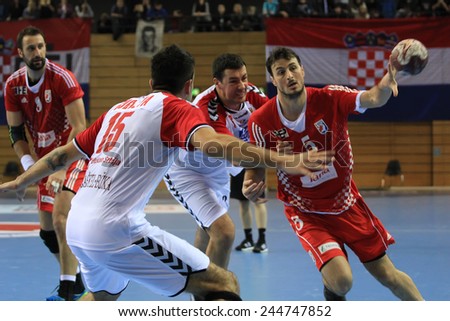 RIJEKA, CROATIA - JANUARY 10: friendly handball match between Croatia and Serbia 2015. in Rijeka, Croatia. Domagoj Duvnjak.