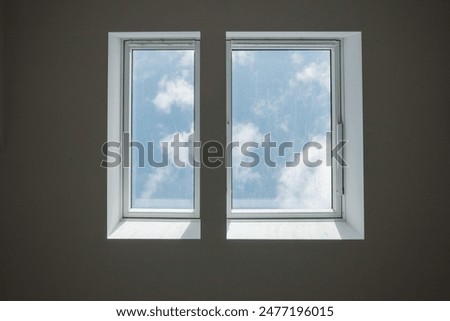 Similar – Image, Stock Photo Window with closed, green shutters in a red wall with plants in front of it