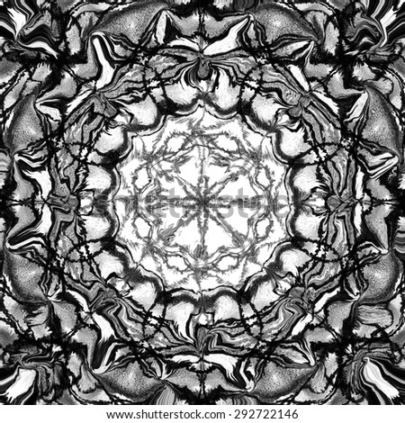 abstract drawing in kaleidoscope pattern/kaleidoscopic drawing/abstract black and white drawing in kaleidoscope pattern for background