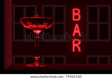 Night drink Red wine glass on a bar background