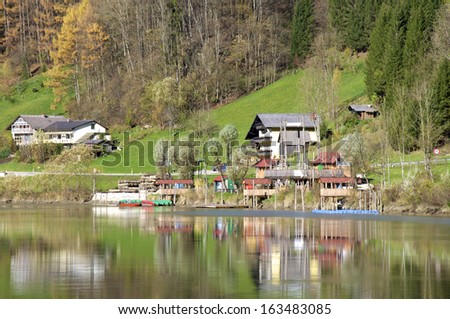 Boathouse and canoe rental at the river Enns in Upper Austria. In Summertime you can do timber rafting from this pier