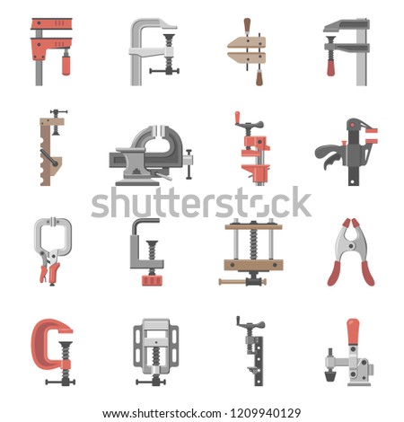 Sixteen different types of clamps and vises
