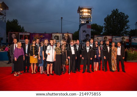 VENICE, ITALY - SEPTEMBER 02: Nils Westblom, Roy Andersson and Holger Andersson  with guests attend \'A Pigeon Sat On A Branch Reflecting On Existence\' premiere during the 71st Venice Film Festival
