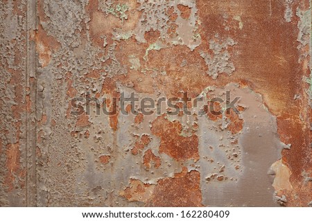 Industrial rusty metal background texture with flaking and peeling paint