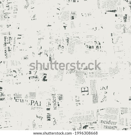 Abstract seamless pattern with fragments of unreadable newspaper text and headlines on a light backdrop. Chaotic monochrome vector background. Suitable for Wallpaper, wrapping paper, fabric design