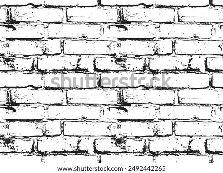 Black and white seamless pattern with realistic brick wall. Abstract vector texture in the grunge style with old horizontal brickwork. Relief repeating background, wallpaper, wrapping paper, fabric