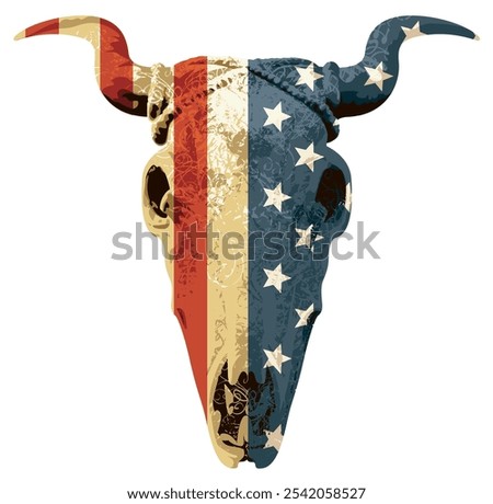 coat of arms with pattern skull bull with USA flag. Vector illustration, logo or symbol. poster, card, invitation design