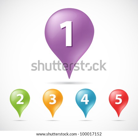 Vector illustration of pin pointer with number in different colors