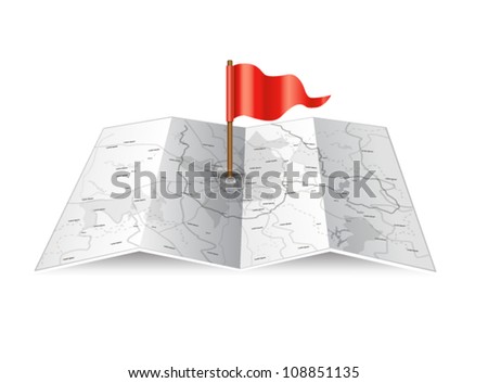 Vector map icon with red flag