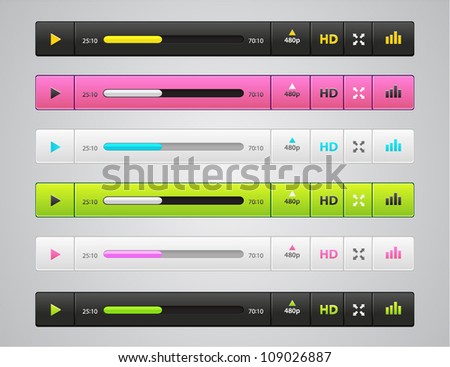 Vector funny audio players in different colors