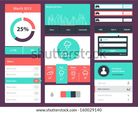 Modern UI flat design vector kit in trendy color 