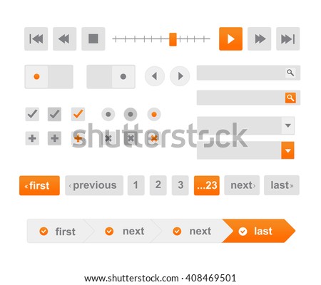 Vector Illustration of UI kit. Active button, non-activ button, check button, slider, search area