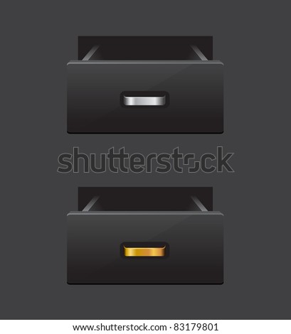 Open black drawer isolated on background. vector illustration