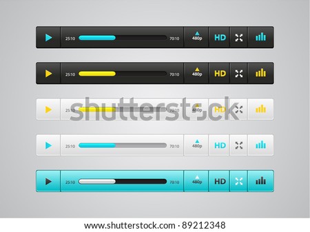Vector bright audio players in different colors
