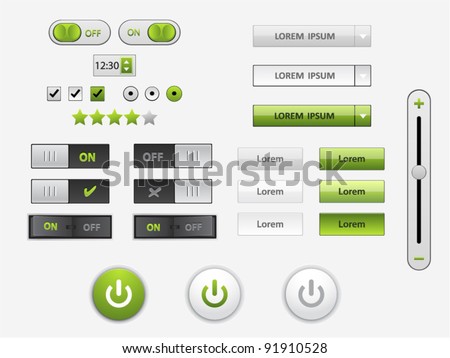 Vector green and white web elements and power icons in different conditions