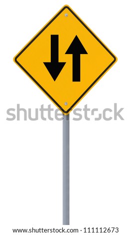 Two way road sign isolated on white