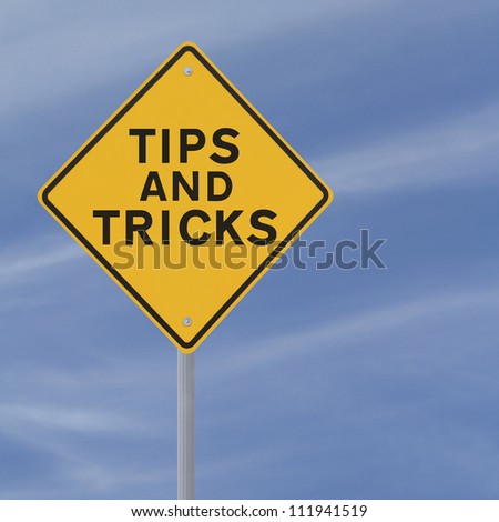 Road sign indicating Tips and Tricks (against a blue sky background)